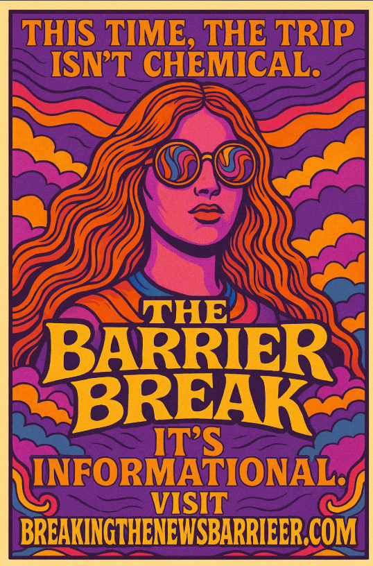 Psychedelic hippie-inspired Breaking The News Barrier artwork